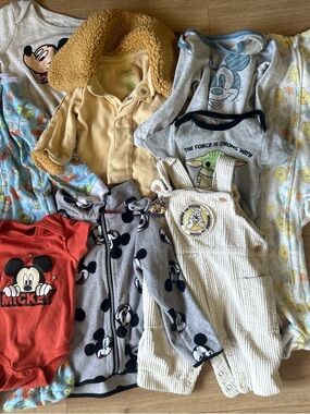 Mickey & Baby Character Mix - Neutral and Red Baby Clothes Bundle
